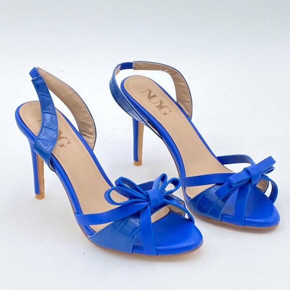 Shoes - Blue Bow High Heel Slingback Sandals Open Toe Cutout Summer Shoes